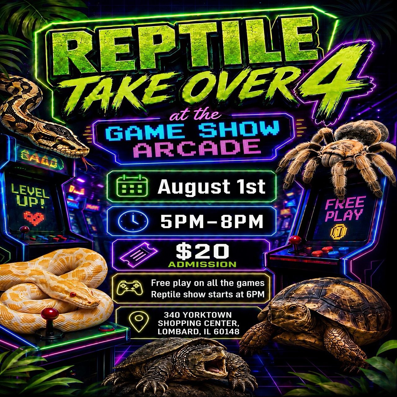 Reptile Takeover at The Game Show Arcade